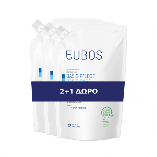 Eubos Promo Basic Care Refill Blue Βασική Φροντίδα Υγρό Καθαρισμού, 3x400ml 2+1 Δώρο
